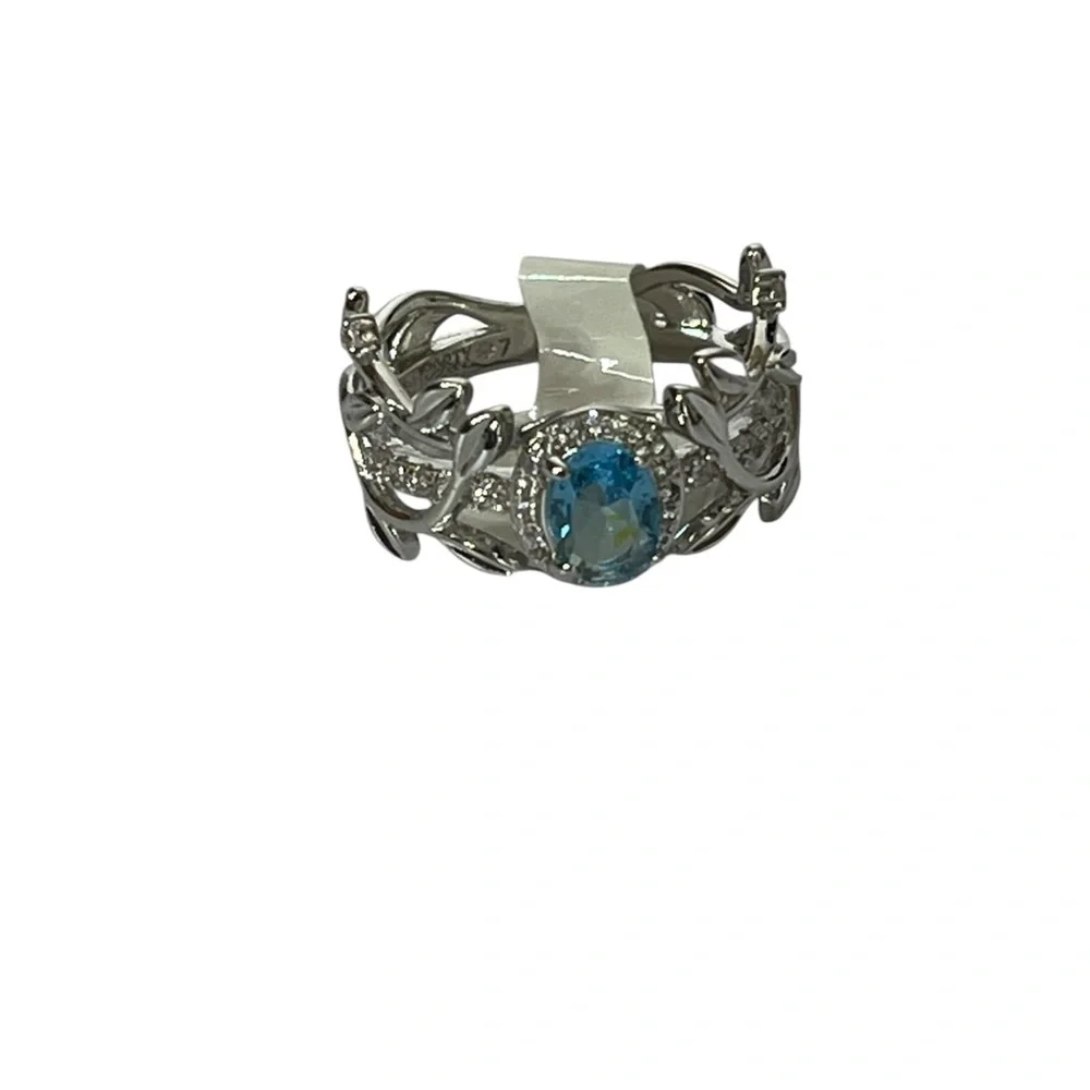 Brenda Stone Lab Created‎ Blue Topaz With Rhodium Plating Women's 7 Ring